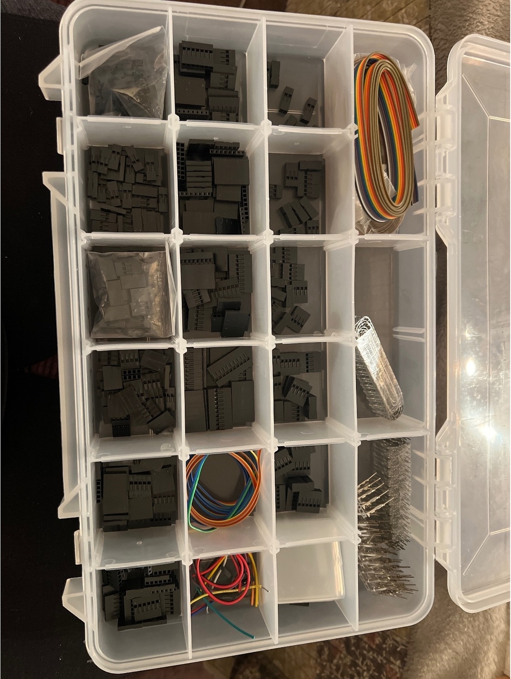 Electronics Connector Kit with Jumper Wires and Pins in Organizer Box